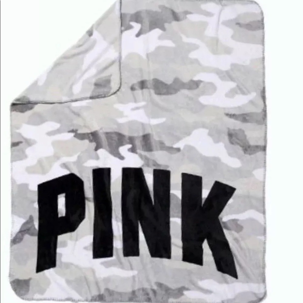 Victoria Secret Pink Gray camo fleece blanket new